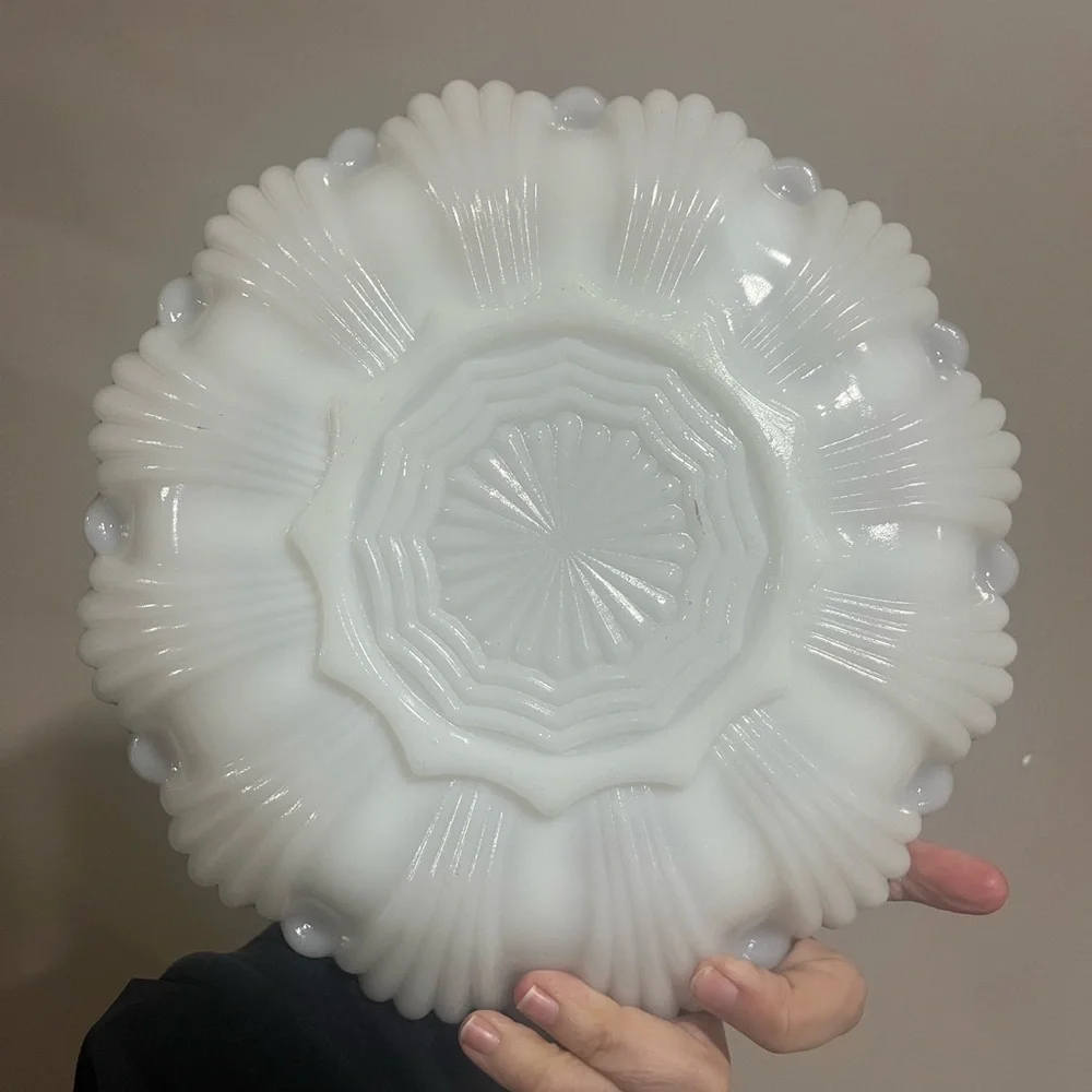 Vintage anchor‎ hocking milk glass with gold trim deviled egg platter